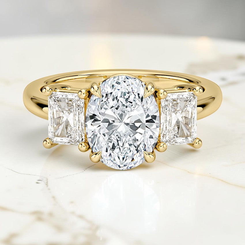 Luxe Genevieve Radiant-Cut Three Stone Diamond Ring in 14K Yellow Gold