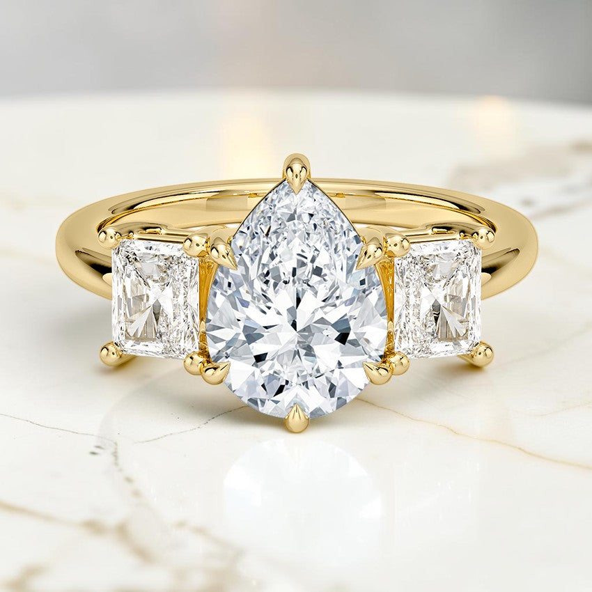 Luxe Genevieve Radiant-Cut Three Stone Diamond Ring in 14K Yellow Gold