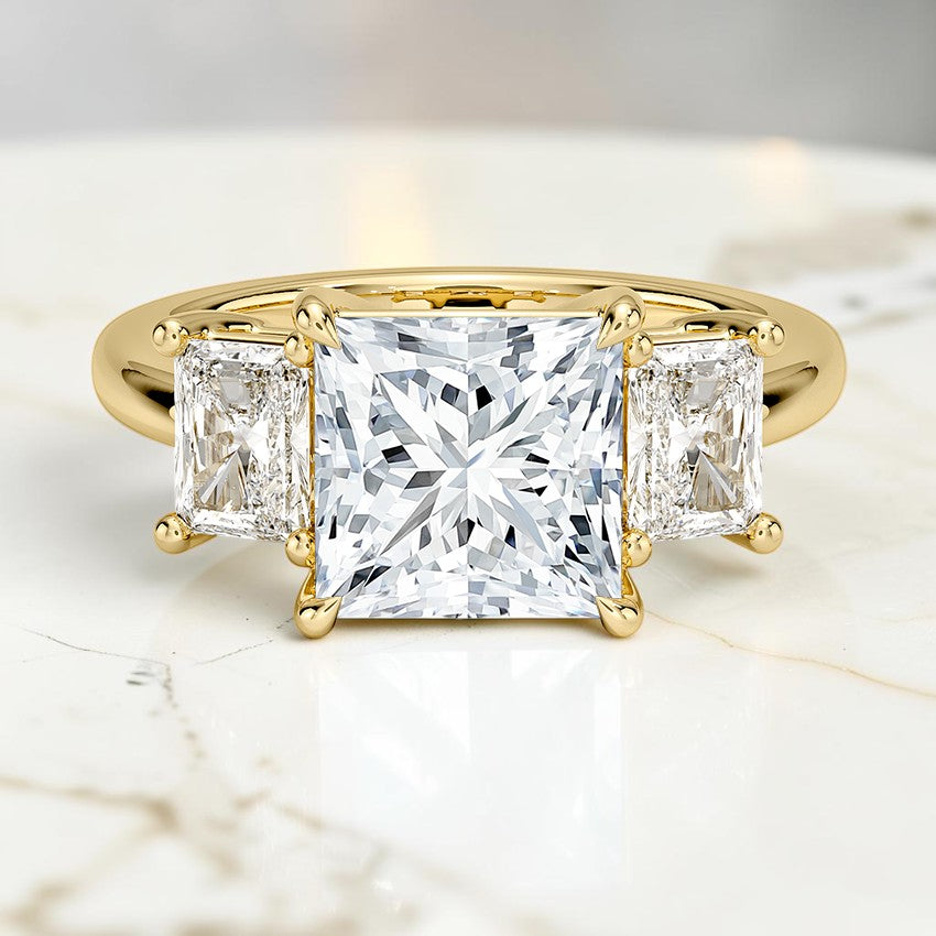Luxe Genevieve Radiant-Cut Three Stone Diamond Ring in 14K Yellow Gold