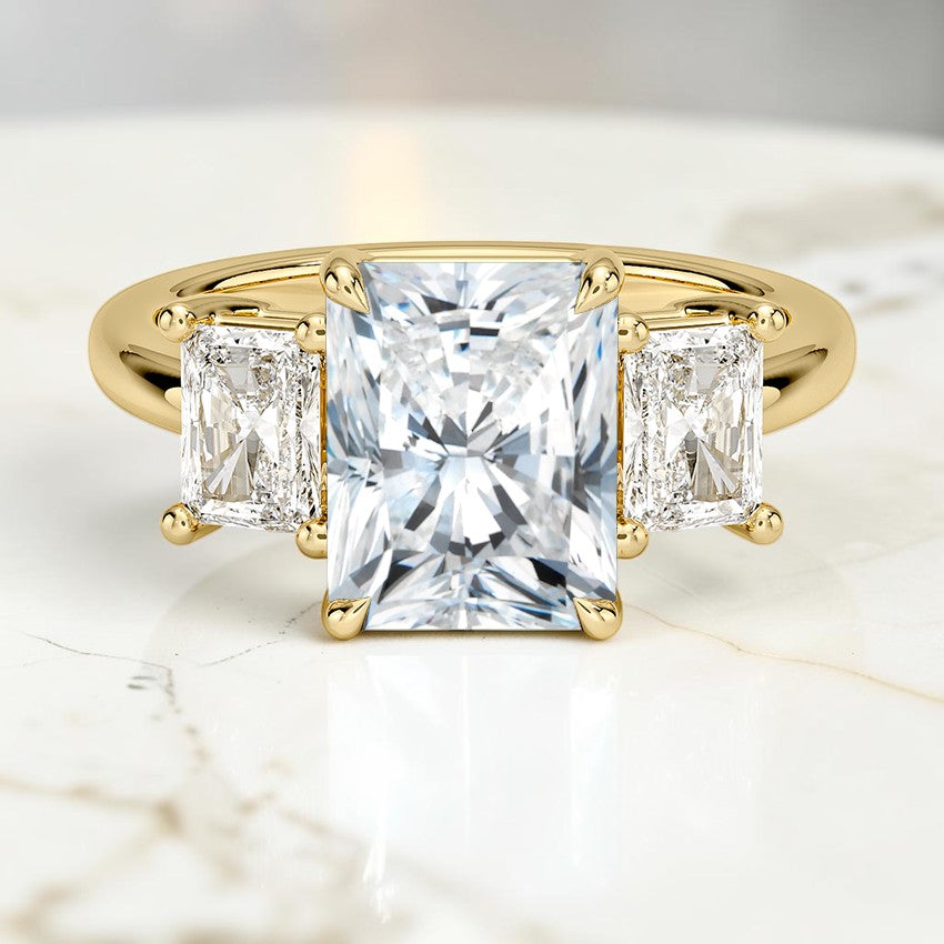 Luxe Genevieve Radiant-Cut Three Stone Diamond Ring in 14K Yellow Gold