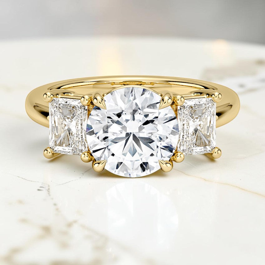 Luxe Genevieve Radiant-Cut Three Stone Diamond Ring in 14K Yellow Gold