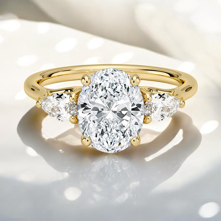 Three Stone Pear Lab Grown Diamond Engagement Ring