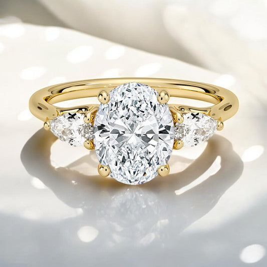 Three Stone Pear Lab Grown Diamond Engagement Ring
