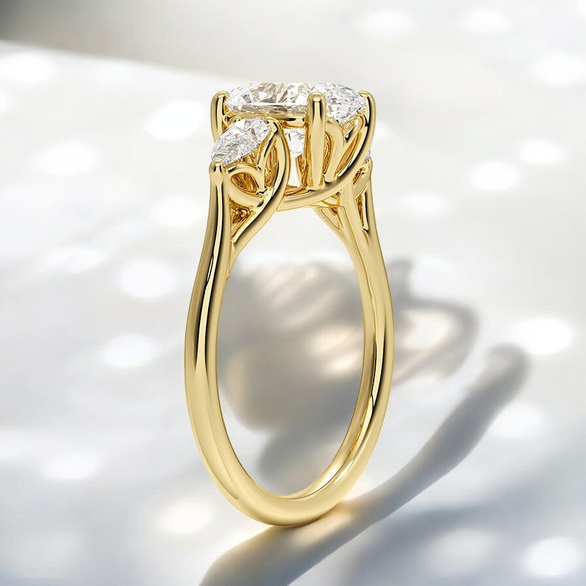 Three Stone Pear Lab Grown Diamond Engagement Ring