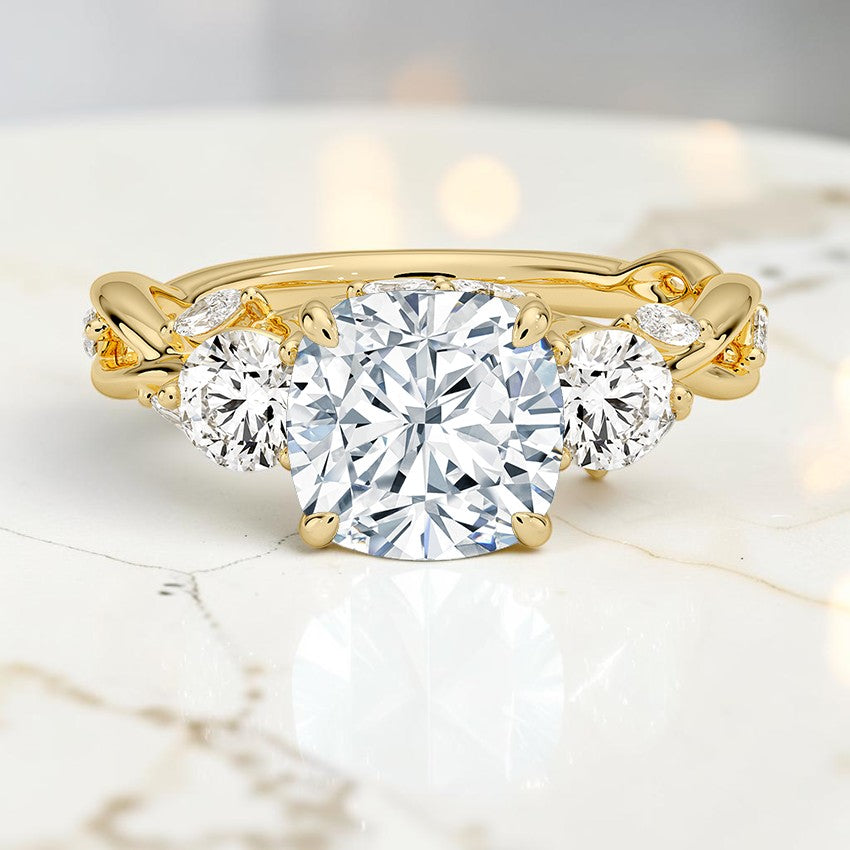 Hidden Eden Three Stone Diamond Ring (3/4 ct. tw.) in 14K Yellow Gold
