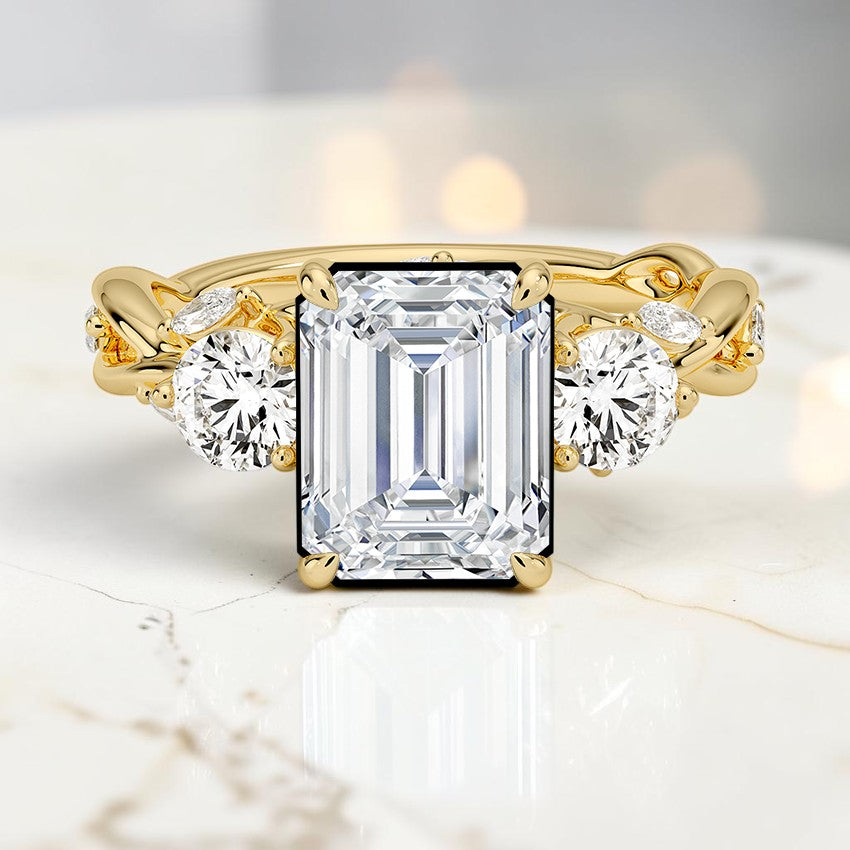 Hidden Eden Three Stone Diamond Ring (3/4 ct. tw.) in 14K Yellow Gold