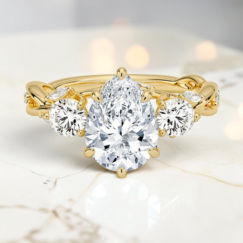 Hidden Eden Three Stone Diamond Ring (3/4 ct. tw.) in 14K Yellow Gold
