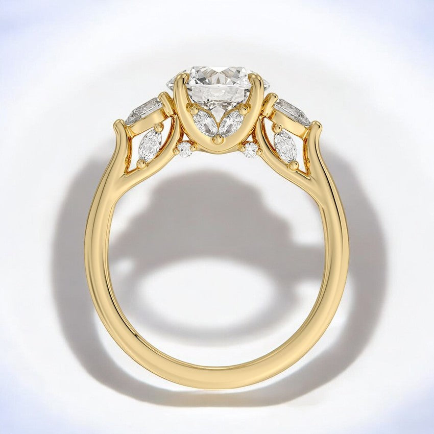 Three Stone Lab Grown Diamond Engagement Ring - Modern Sophistication with Vintage Charm