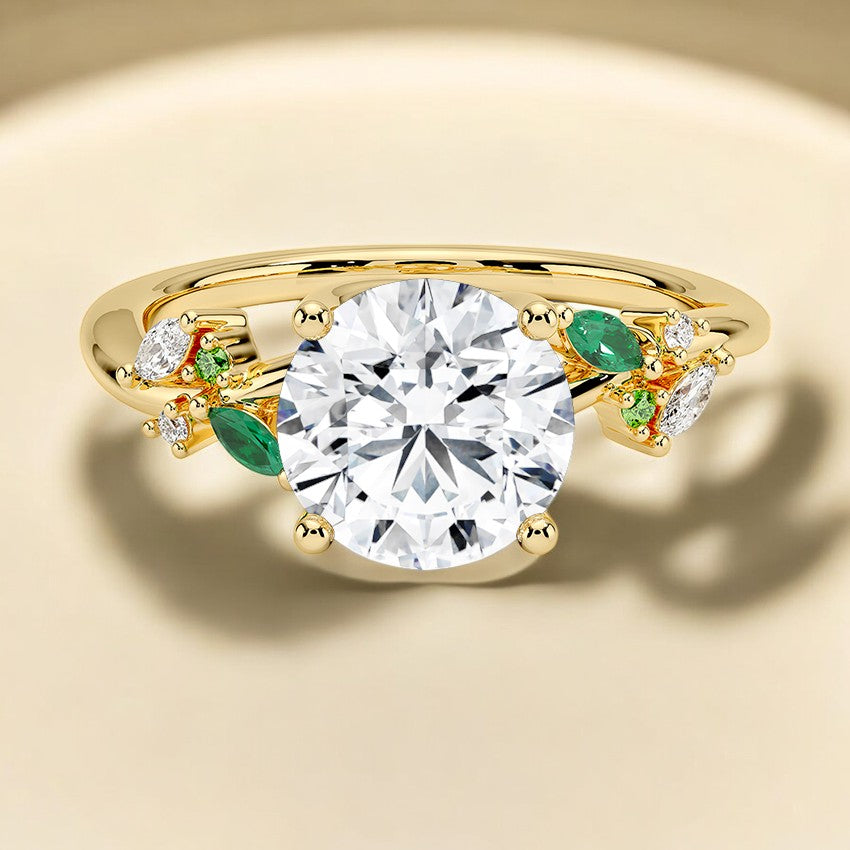 Lab Grown Diamond Engagement Ring with Lab Emerald Accents - A Shining Symbol of Commitment