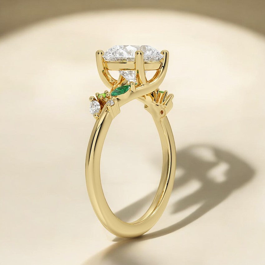 Lab Grown Diamond Engagement Ring with Lab Emerald Accents - A Shining Symbol of Commitment