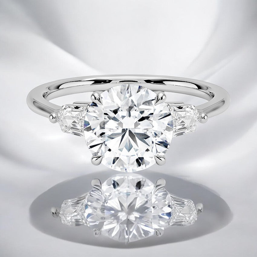 Bullet Shape Three Stone Lab Grown Diamond Engagement Ring