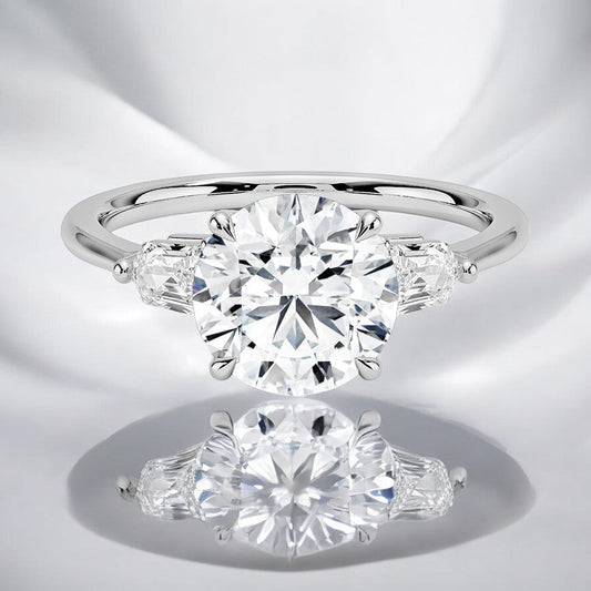 Bullet Shape Three Stone Lab Grown Diamond Engagement Ring