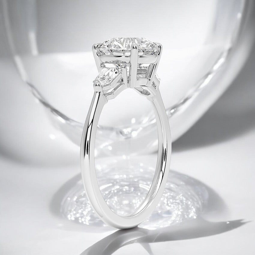 Bullet Shape Three Stone Lab Grown Diamond Engagement Ring