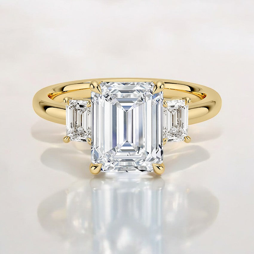 Emerald Cut Three Stone Lab Grown Diamond Engagement Ring