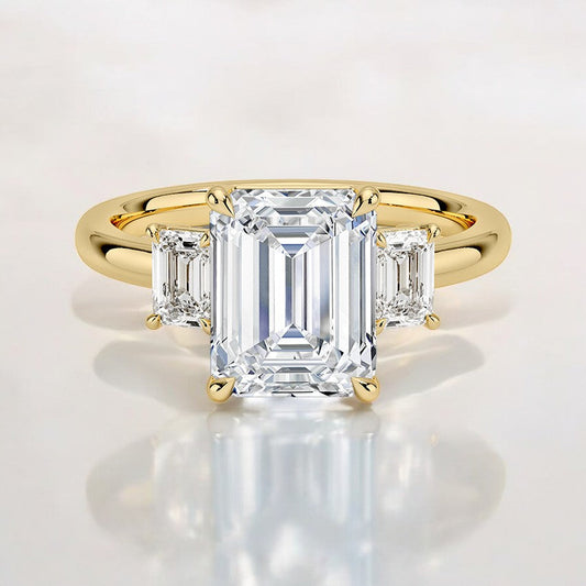 Emerald Cut Three Stone Lab Grown Diamond Engagement Ring