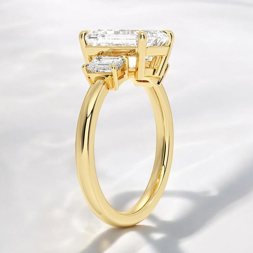 Emerald Cut Three Stone Lab Grown Diamond Engagement Ring