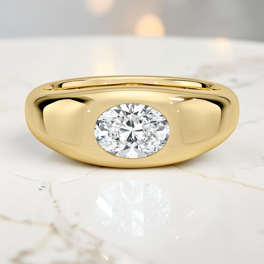Scarlett Flush Set Solitaire Dome Ring in 14K Yellow Gold