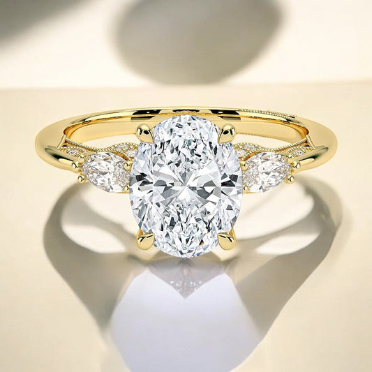 Three Stone Marquise Lab Grown Diamond Engagement Ring