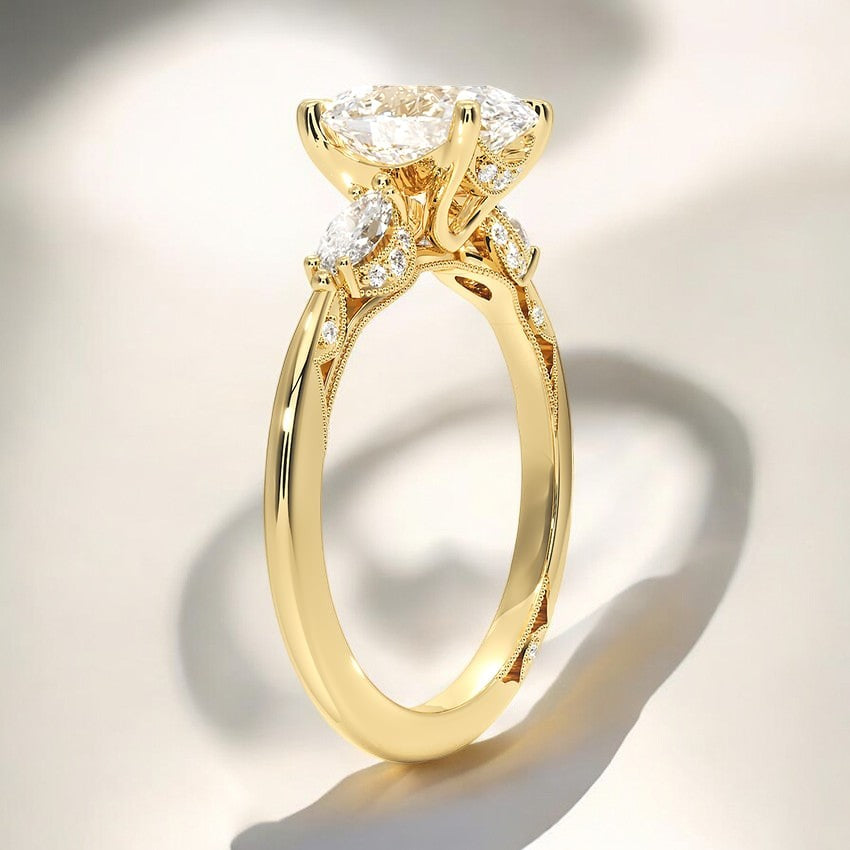 Three Stone Marquise Lab Grown Diamond Engagement Ring