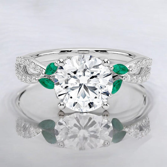 Lab Emerald and Lab Grown Diamond Engagement Ring - Modern Sophistication with Vintage Charm