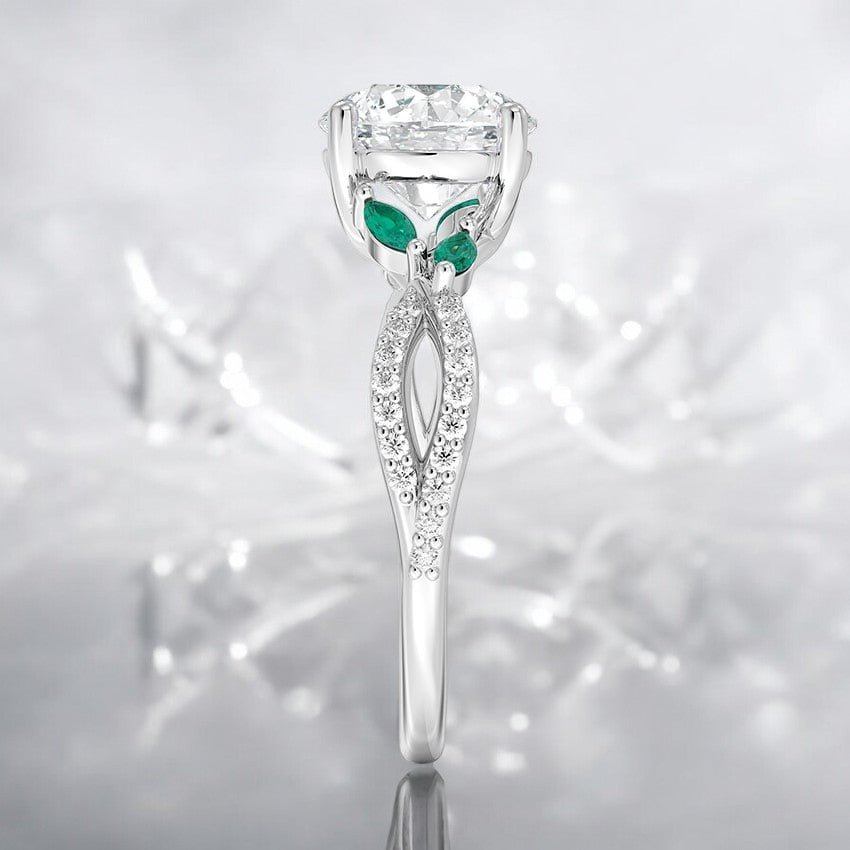 Lab Emerald and Lab Grown Diamond Engagement Ring - Modern Sophistication with Vintage Charm
