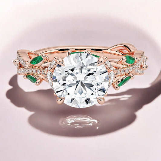 Lab Emerald and Lab Grown Diamond Engagement Ring - Intricate Details for a Refined Look