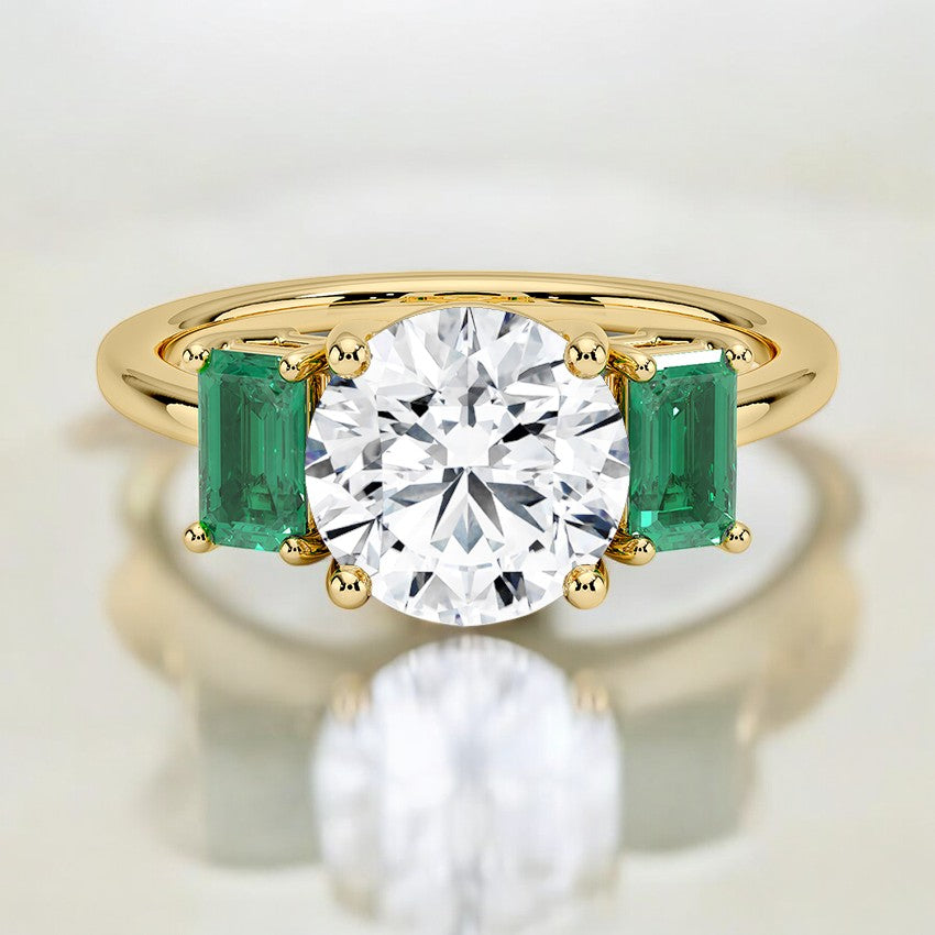 Luxe Three Stone Lab Emerald Engagement Ring