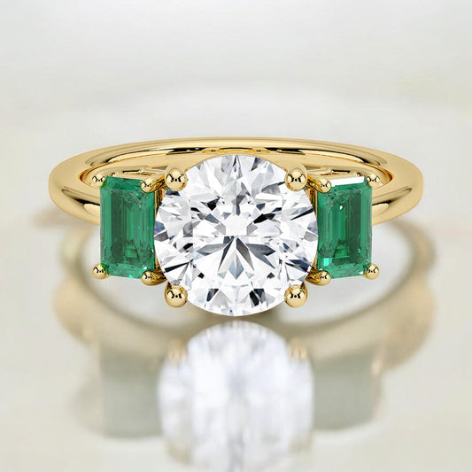 Luxe Three Stone Lab Emerald Engagement Ring
