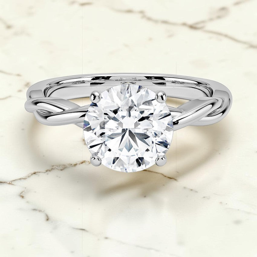 Ivy Vine Solitaire Ring in 14K White Gold