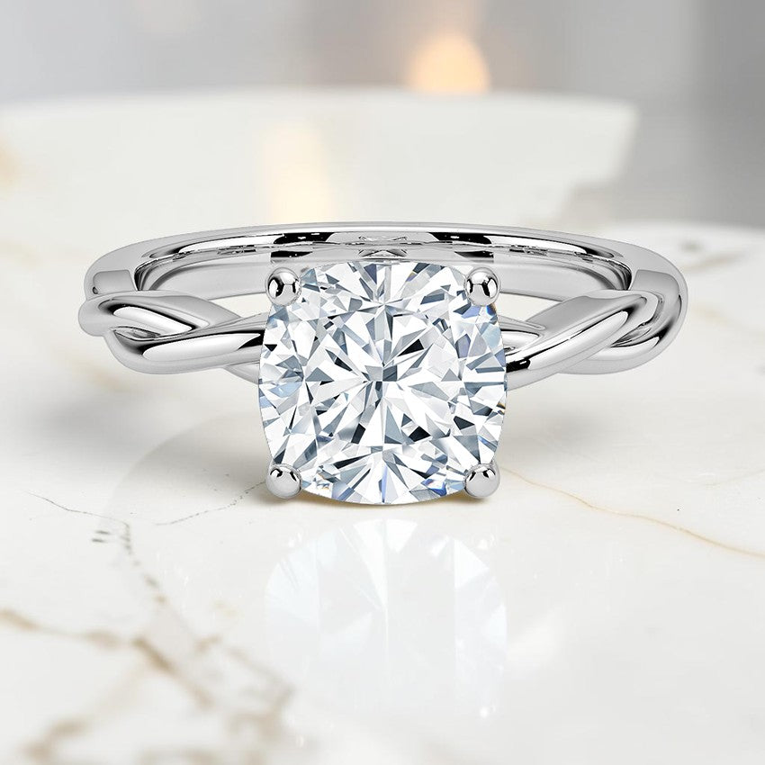 Ivy Vine Solitaire Ring in 14K White Gold