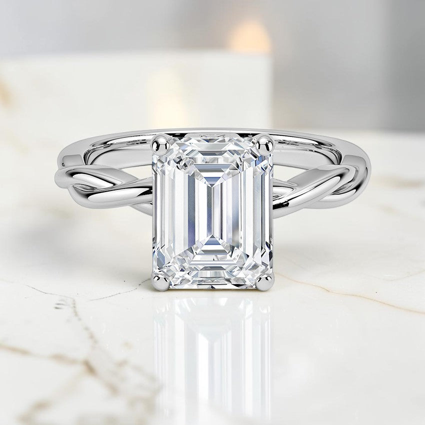 Ivy Vine Solitaire Ring in 14K White Gold