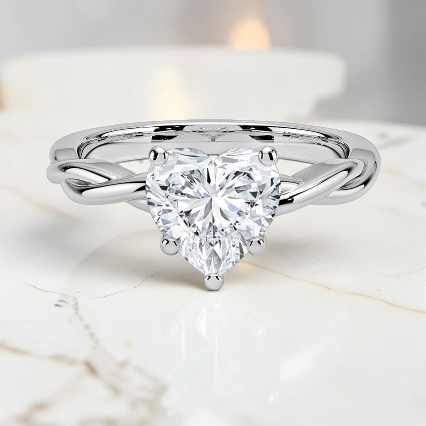 Ivy Vine Solitaire Ring in 14K White Gold