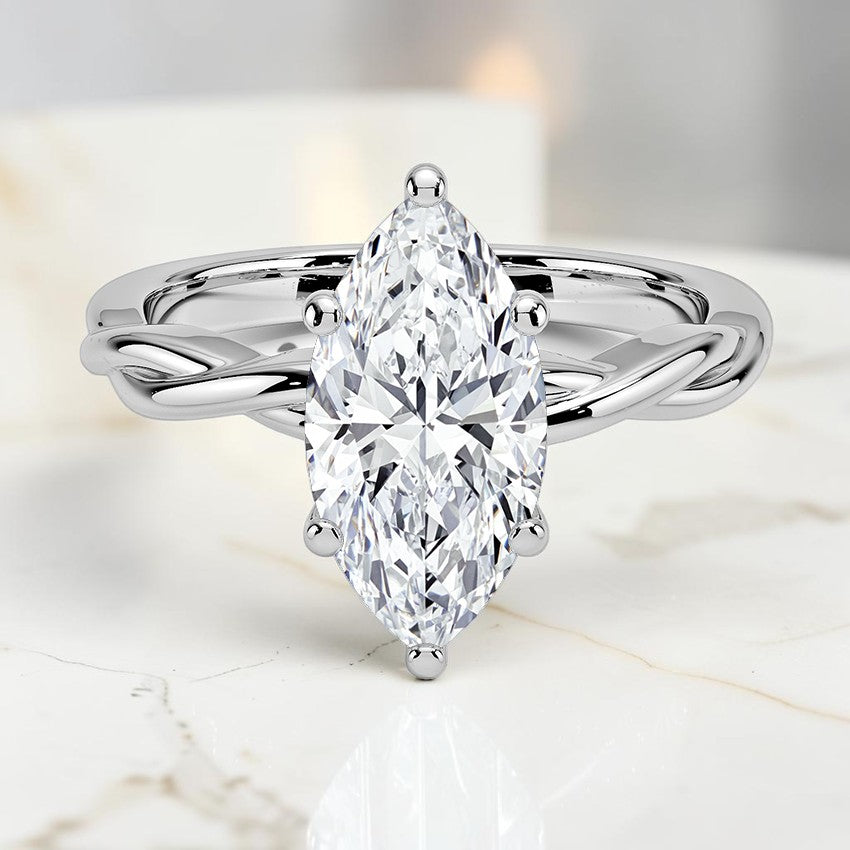 Ivy Vine Solitaire Ring in 14K White Gold