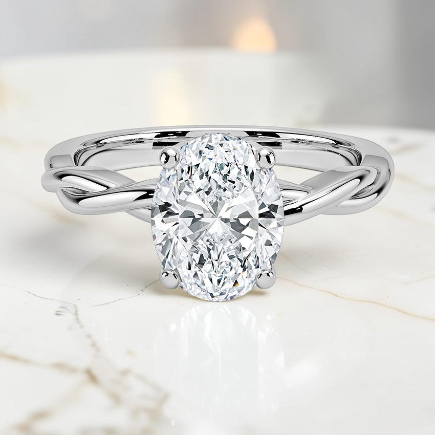 Ivy Vine Solitaire Ring in 14K White Gold