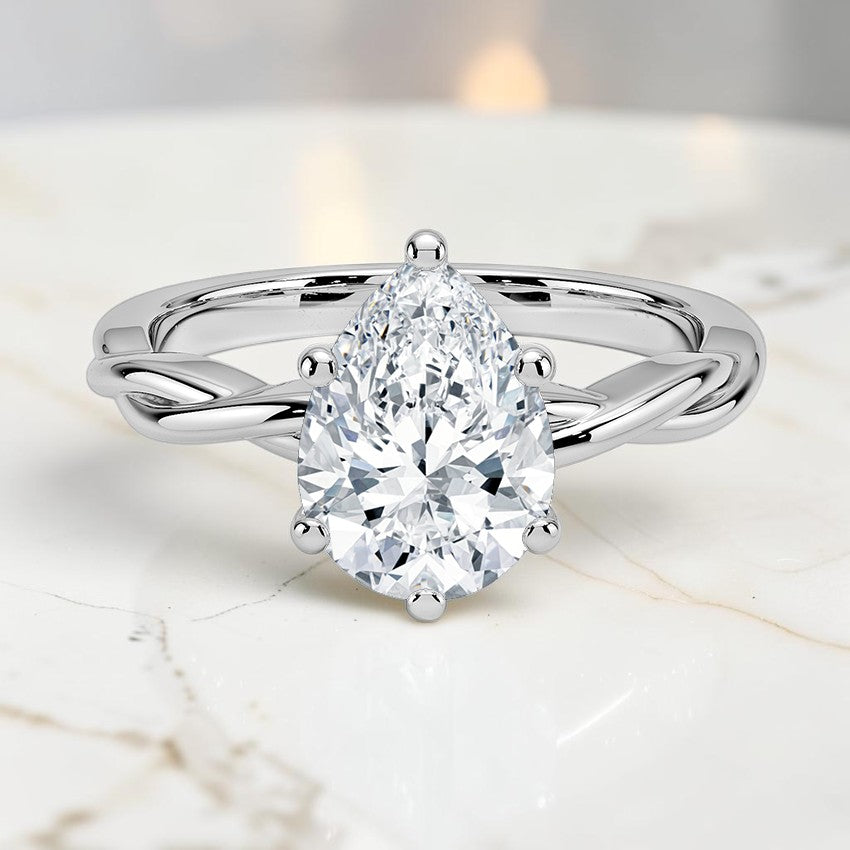 Ivy Vine Solitaire Ring in 14K White Gold