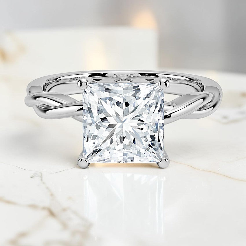 Ivy Vine Solitaire Ring in 14K White Gold