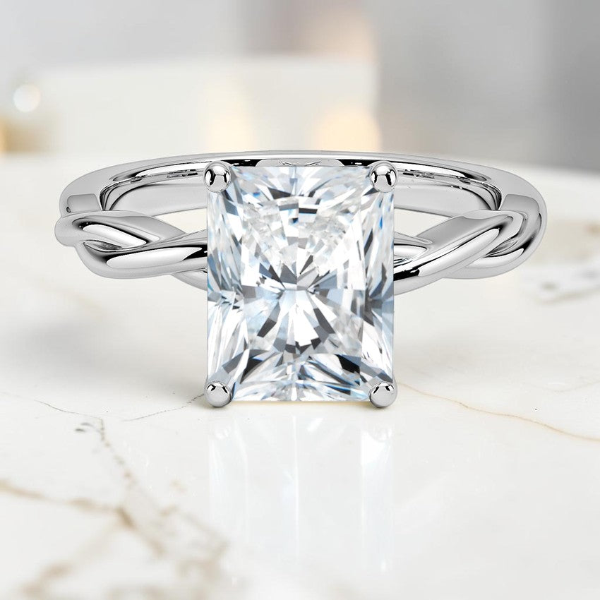 Ivy Vine Solitaire Ring in 14K White Gold