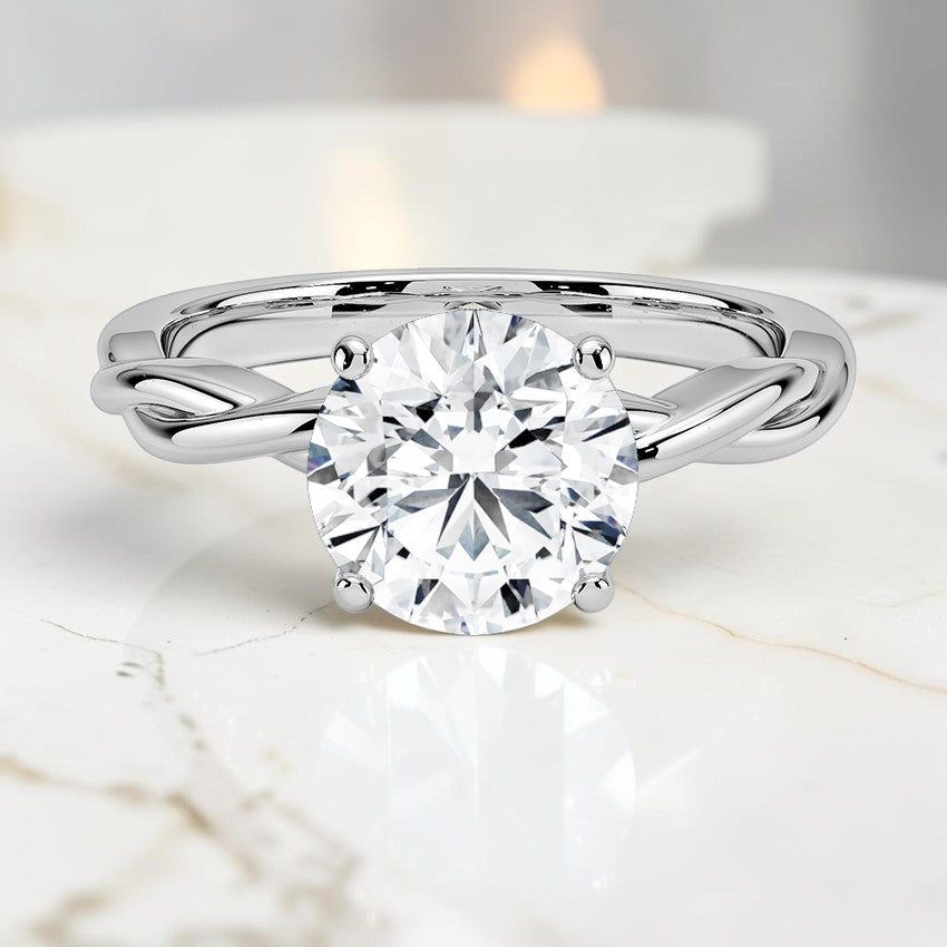 Ivy Vine Solitaire Ring in 14K White Gold