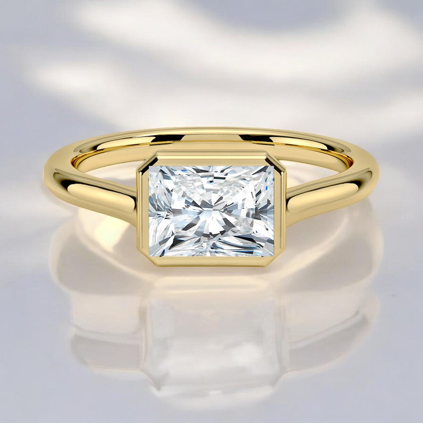 East-West Bezel Solitaire Lab Grown Diamond Engagement Ring - Crafted to Perfection for Your Special Day