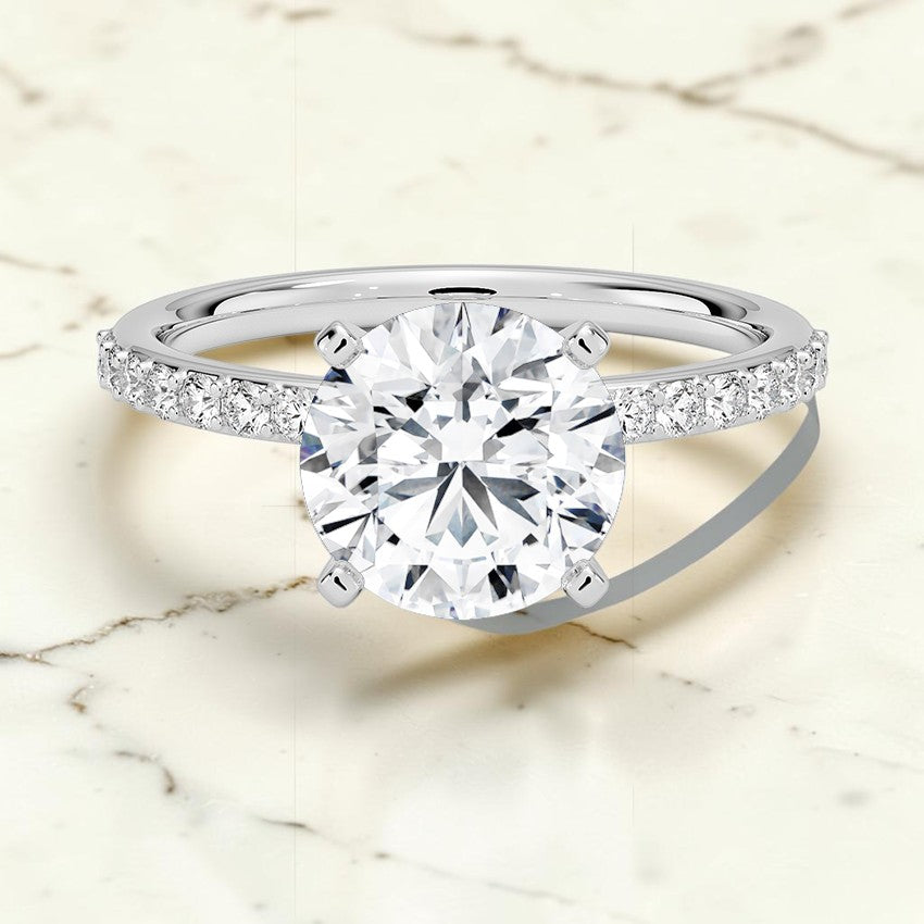 Petite Shared Prong Half Coverage Diamond Ring in 14K White Gold