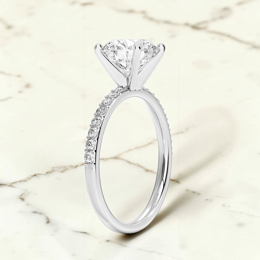Petite Shared Prong Half Coverage Diamond Ring in 14K White Gold
