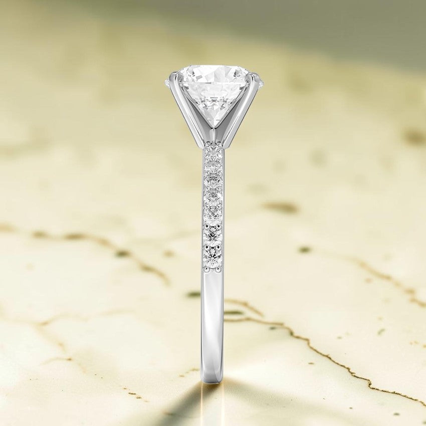 Petite Shared Prong Half Coverage Diamond Ring in 14K White Gold