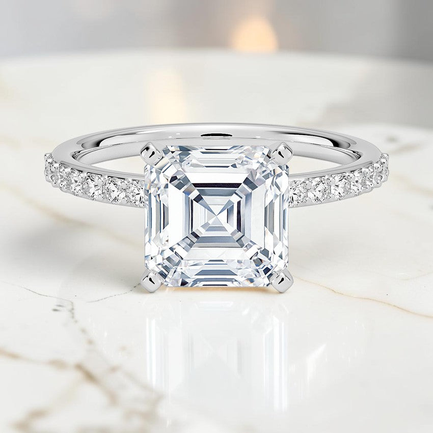 Petite Shared Prong Half Coverage Diamond Ring in 14K White Gold