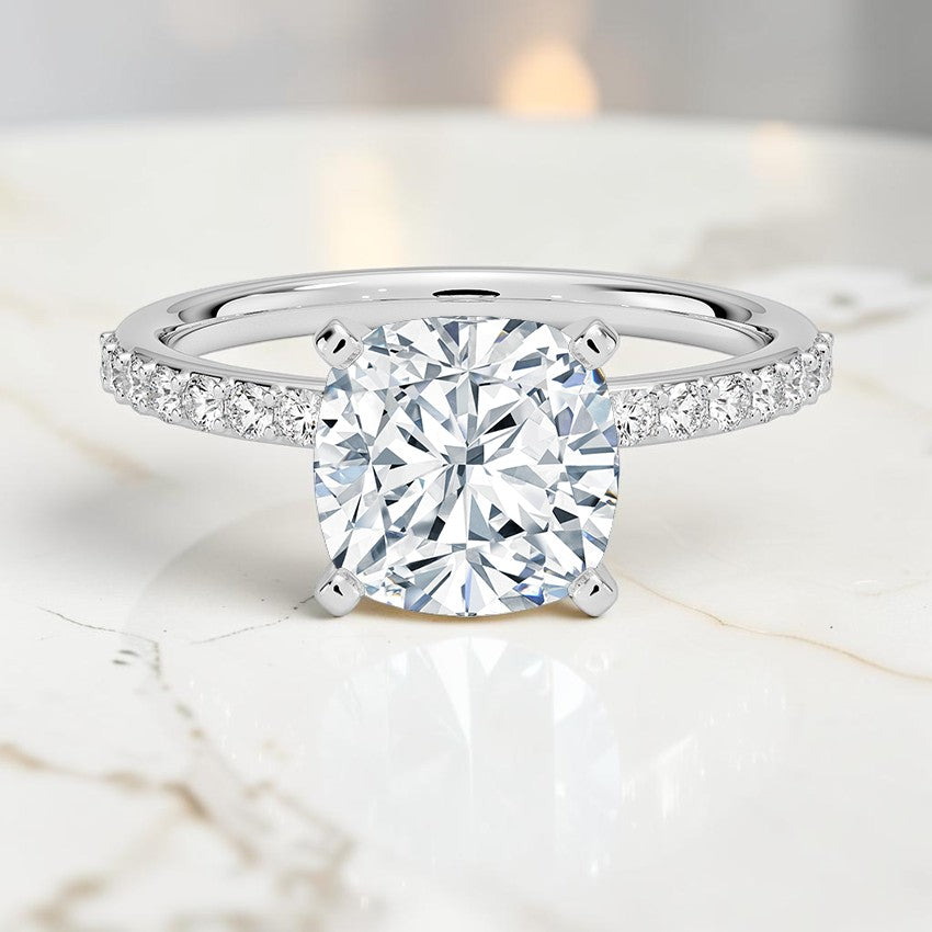 Petite Shared Prong Half Coverage Diamond Ring in 14K White Gold