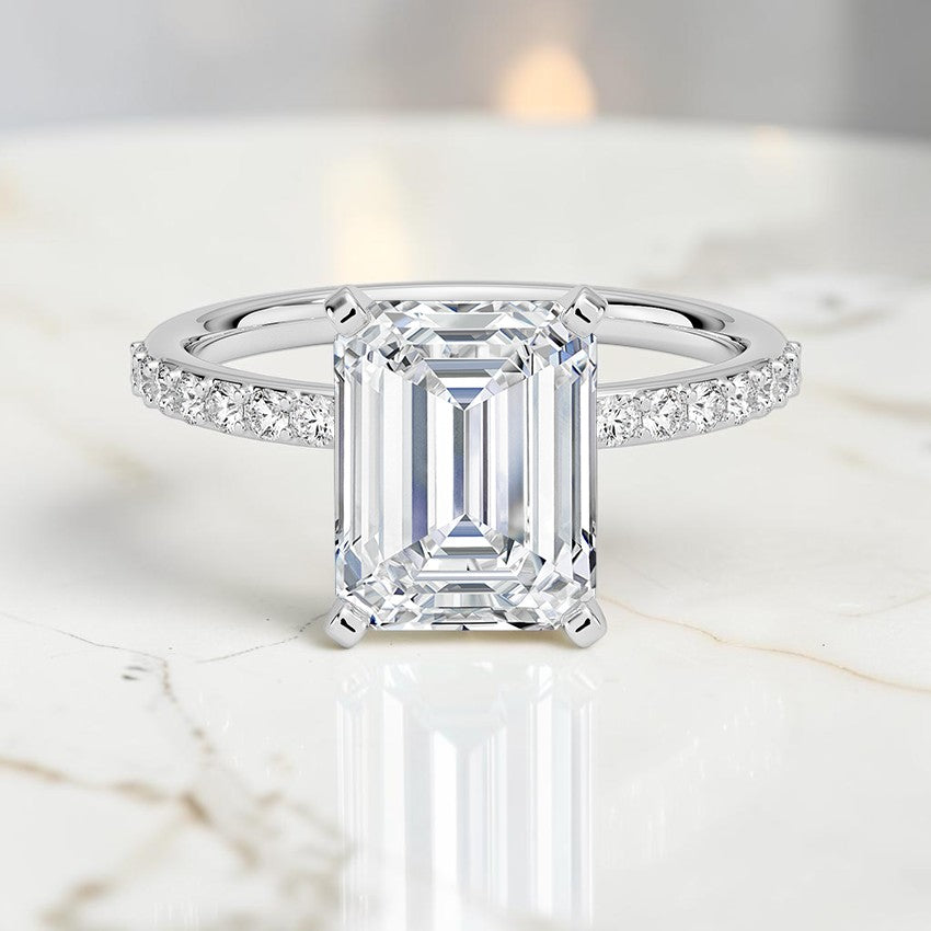 Petite Shared Prong Half Coverage Diamond Ring in 14K White Gold