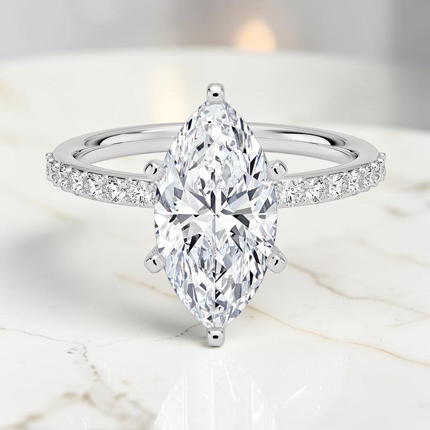 Petite Shared Prong Half Coverage Diamond Ring in 14K White Gold