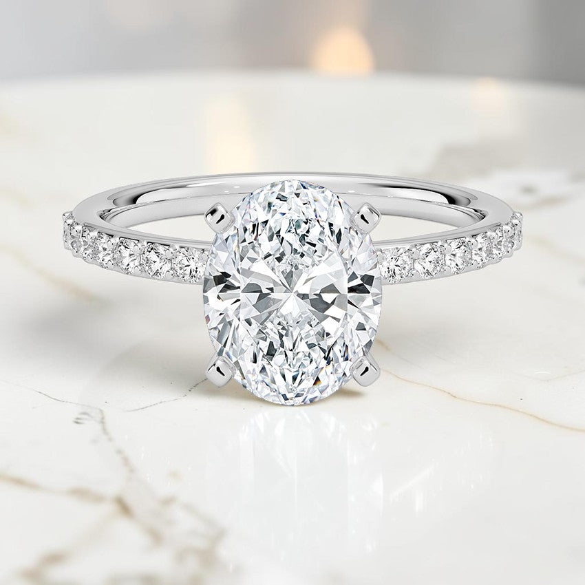 Petite Shared Prong Half Coverage Diamond Ring in 14K White Gold