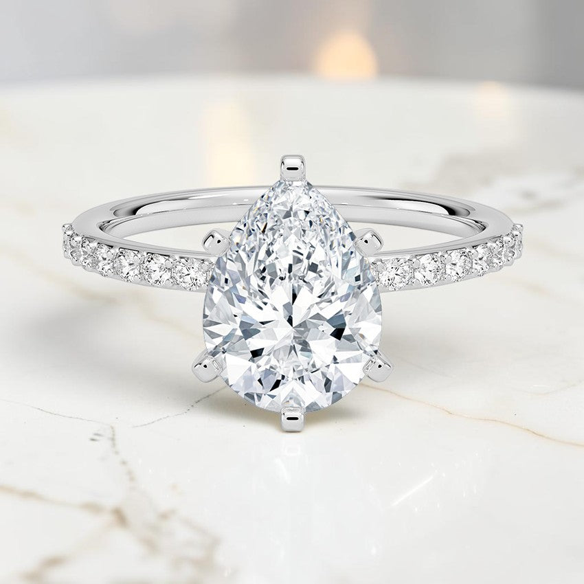 Petite Shared Prong Half Coverage Diamond Ring in 14K White Gold