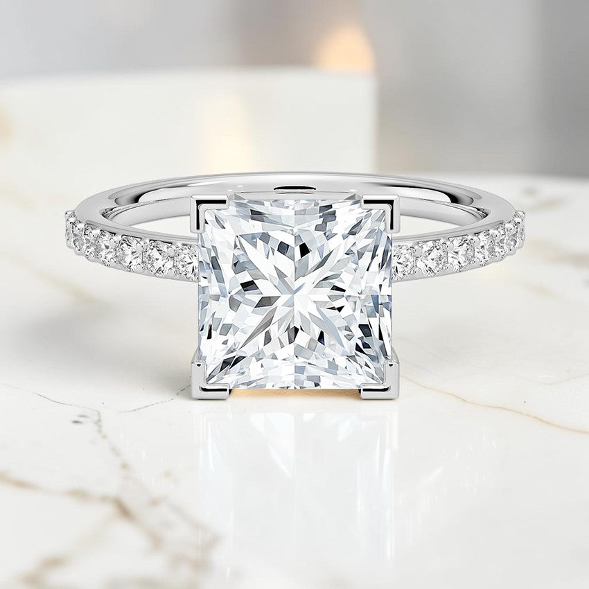 Petite Shared Prong Half Coverage Diamond Ring in 14K White Gold