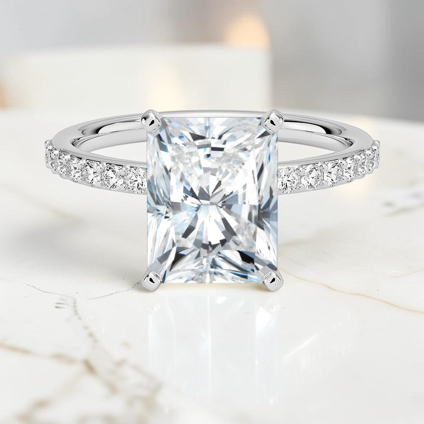 Petite Shared Prong Half Coverage Diamond Ring in 14K White Gold